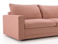 Particolare del divano letto compatto Noah Slim rivestito in tessuto antimacchia Smack rosso