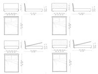 Schemi e dimensioni del letto tessile Tonight di Bonaldo nella versione con giroletto alto imbottito, con o senza box contenitore