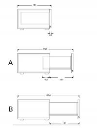 Contenitori componibili con gola Mason - Dettaglio del cassetto opzionale ad estrazione totale (B) confrontato con quello fornito di serie (A)