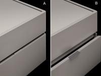 Tipologia di maniglie per l'apertura dei cassettoni Raiki Plus - A) maniglia Minimal B) maniglia Cidori 