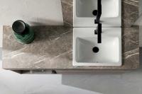 Top finitura nobilitato effetto pietra 150 Lapik con lavabo ad incasso S20 ceramica bianco lucido