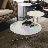 Tavolino Vinyl di Cattelan con piano in vetro di Murano madreperla e base in metallo cromato