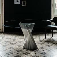 Tavolo rotondo con base in marmo Plisset di Cattelan e piano in cristallo trasparente
