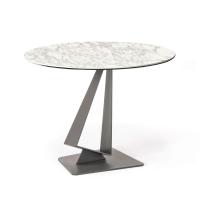 Tavolo Roger di Cattelan - piano in pietra Keramik e base in metallo goffrato graphite