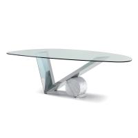 Tavolo in cristallo e acciaio inox Valentinox di Cattelan - con cilindro in marmo bianco di Carrara