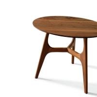 Tavolino lato divano rotondo Akinori in legno noce naturale o grigio