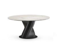 Tavolo rotondo Vortex in ceramica Statuario lucido con base in metallo verniciato nero