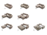 Sequenza di estrazione delle sedute: queste possono essere totalmente rimosse facilitando la pulizia senza dover spostare l'intero divano