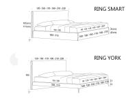 Schemi e dimensioni del letto imbottito sfoderabile Camaleonte nei suoi due modelli Smart e York