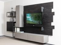 Elegante e moderna parete attrezzata FreeHand 02 in vera essenza legno scuro e grigio chiaro