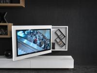 Porta tv appeso ad un pannello orientabile; struttura porta tv indipendente, può essere appesa all’altezza che si desidera 