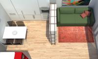 Progettazione 3D Open Space Monolocale - zona soggiorno