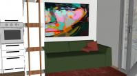 Progettazione 3D Arredamento Monolocale - zona soggiorno con divano letto