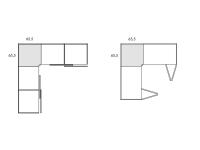 Esempi di utilizzo del modulo angolare universale (in grigio) accostato a due moduli scorrevoli oppure a due con apertura a soffietto