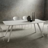Elegante tavolo Jason cm 200 x 100 rettangolare a botte fisso in nobilitato Fenix stratificato bianco kos