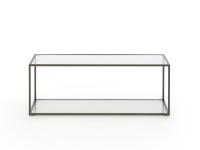 Tavolino minimal rettangolare Coby in metallo verniciato Grafite con piani in vetro trasparente extrachiaro