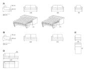 Schemi dimensionali del divano letto Litchis: A) divani lineari e poltrona letto B) elementi terminali C) chaise longue D) dormeuse