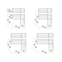 Schema tecnico divani angolari con terminale panoramico moderni in tessuto Profile