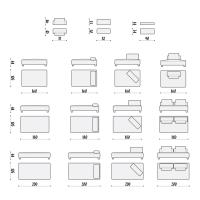 Schema tecnico divano modulare con dormeuse Rigel nelle dimensioni cm 160, cm 180 e cm 200