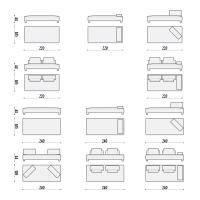 Schema tecnico divano modulare con dormeuse Rigel nelle dimensioni cm 220 e cm 240