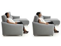 Esempio di seduta e proporzioni del divano Prado con poggiatesta reclinabili