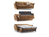 Dettagli dell'apertura del divano letto con pratico meccanismo e vani portaguanciale