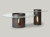 Tavolino cilindrico con piano in vetro Aliso di Borzalino nelle due versioni da 100 o da 65 cm di diametro