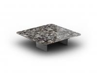 Tavolino basso da salotto Eze con piano 100 x 100 cm in ceramica lucida agata black e basamento in metallo laccato titanio