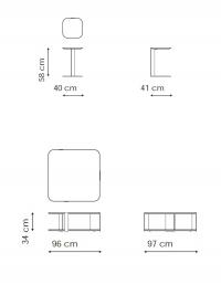 Schema dimensionale del tavolino quadrato Paddle