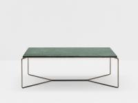 Tavolino rettangolare basso Proust con piano in marmo verde Guatemala e struttura in metallo Carbonio