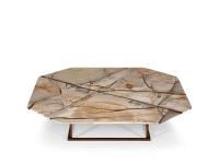 Tavolino Alex con piano ottagonale in marmo Blue Island e struttura in metallo Burnished Bronze