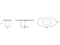 Schemi e dimensioni del tavolo Bisbee e del suo autorevole basamento centrale