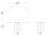 Schema dimensionale tavolo Bon Bon ellittico