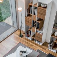 Libreria modulare moderna Abaco laccata opaca con inserti in legno
