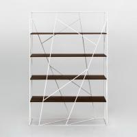 Libreria bifacciale con struttura metallica Naviglio con struttura in metallo laccato bianco e ripiani in legno essenza rovere scuro termotrattato