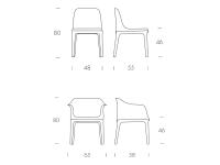 Schemi e dimensioni della sedia e della poltroncina Mivida