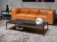 Tavolino fronte divano con piano in gres Fidelio - piano in pietra gres porcellanato V085P Portoro lucido