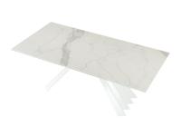 Tavolo Ventaglio con base centrale di design in metallo laccato bianco e piano in gres porcellanato statuario altissimo