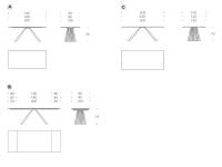 Modelli e Dimensioni tavolo Ventaglio: A) piano fisso in ceramica B) piano allungabile in ceramica C) piano fisso in legno essenza