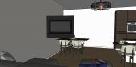 Progettazione 3D Soggiorno/Salotto - dettaglio porta tv orientato verso la zona relax