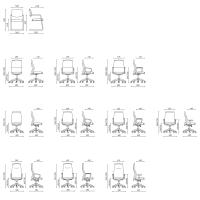 Modelli e Dimensioni della sedia da ufficio Maeva (ospite fissa - operativa senza meccanismo - operativa con meccanismo - direzionale con meccanismo)