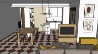 Progettazione 3D Open Space - vista zona pranzo e cucina