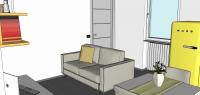 Progettazione 3D Open Space - vista divano e ingresso