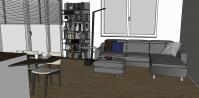 Progettazione 3D Soggiorno/Salotto - vista divano e libreria
