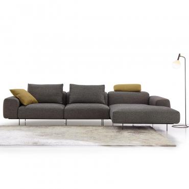 Biarritz outlet sofa covered in Andros fabric colour 110. Back cushion and decorative cushion are in Andro colour 1357.