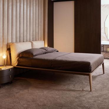 Solid wood bed with cushion headboard Aries outlet