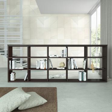 Almond d.32,8 lacquered double-sided bookcase cm 303 (modules 60 + 60 + 60 + 60 + 60) nella finitura laccato opaco Moka