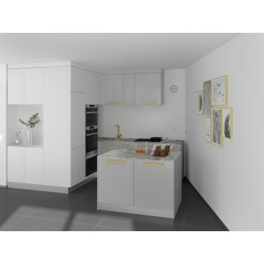 Progetto per arredare cucina piccola ad angolo con isola - render