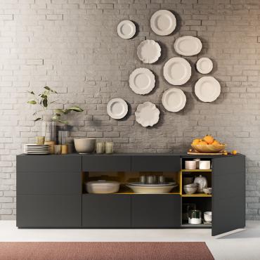 Star sideboard with coloured lacquered open compartment 