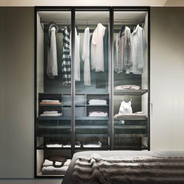 Boutique display cabinet wardrobe with clear grey glass doors